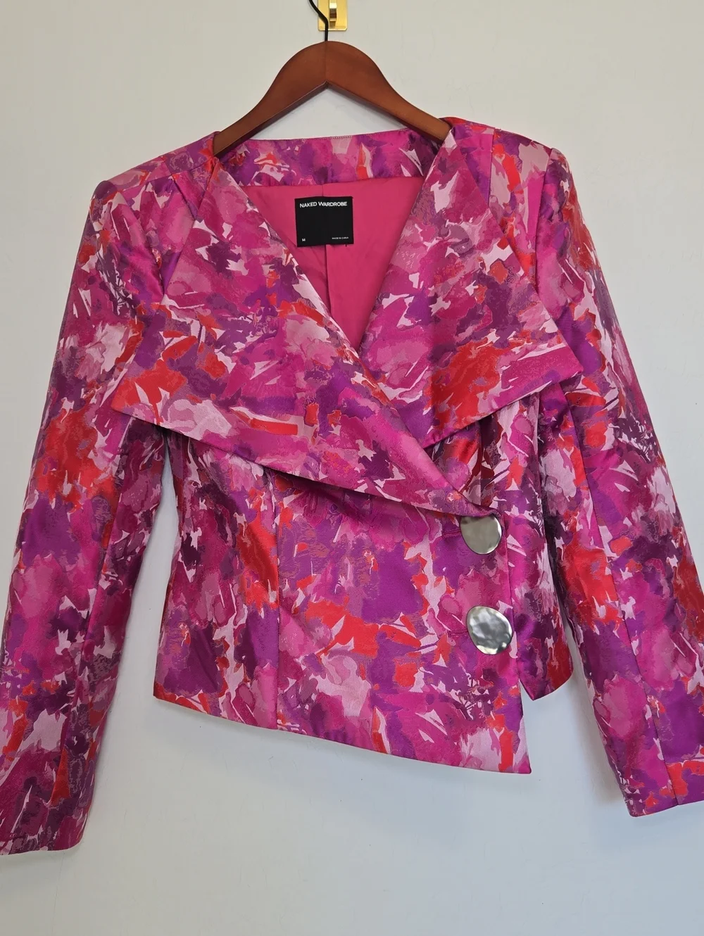 Naked Wardrobe Suiting Jacquard Crossbody Blazer Fuchsia Multi Abstract Size M